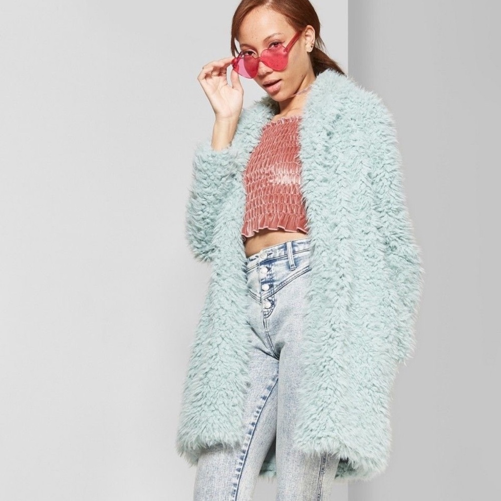 NWT Wild Fable long teddy bear coat furry jacket Small